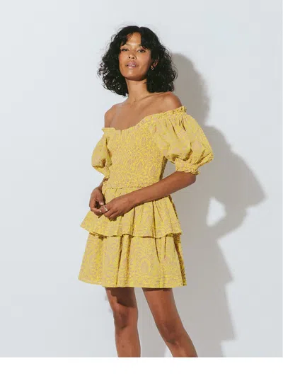 Cleobella Luna Mini Dress Camellia Print In Gold