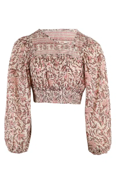 CLEOBELLA LYDIA PUFFED SLEEVE CROP TOP | ORGANIC COTTON RESORT WEAR WITH ZINNIA PRINT | WOMEN'S FLORAL RESORT 