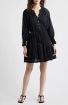 Cleobella Meadow Long Sleeve Cotton Seersucker Minidress In Black