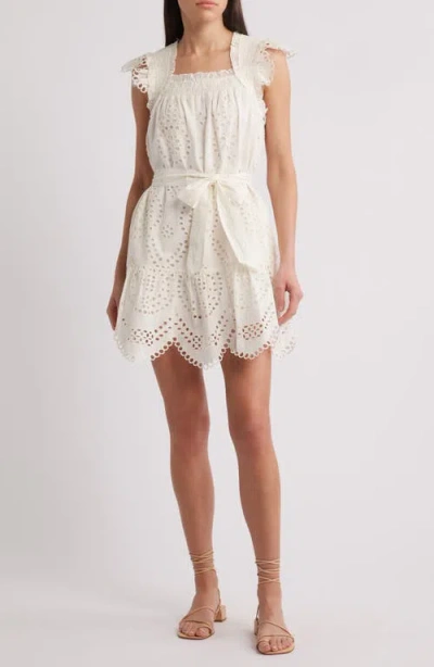 Cleobella Mireya Cotton & Linen Eyelet Minidress In Ivory