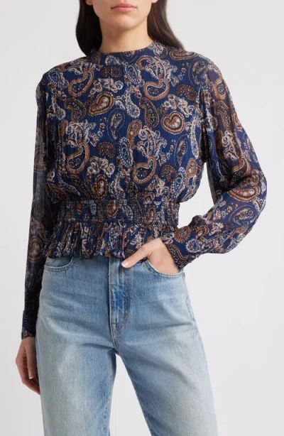 Cleobella Noreen Print Peplum Top In Nutmeg Paisley Navy