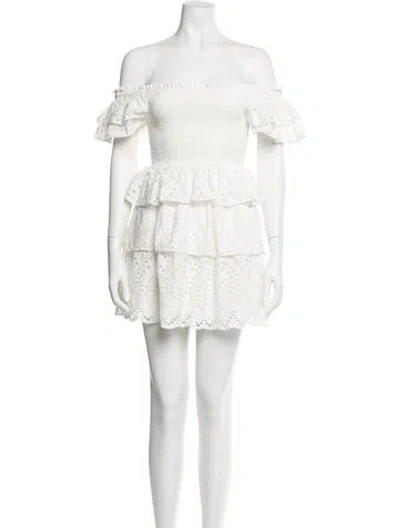 Pre-owned Cleobella Off-the-shoulder Mini Dress In Neutral