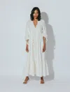 Cleobella Organic Cotton Dresses | Designer Resort Wear | Hilo Kaftan Dress In Ivory | Organic Cotton Bohemian In White