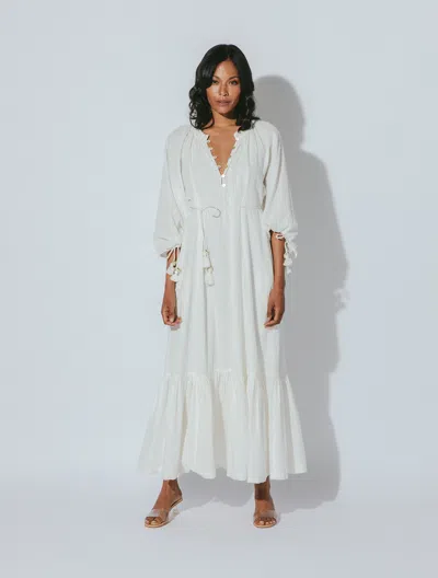 Cleobella Organic Cotton Dresses | Designer Resort Wear | Hilo Kaftan Dress In Ivory | Organic Cotton Bohemian In White