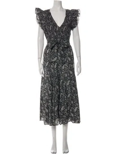 Pre-owned Cleobella Paisley Print Long Dress In Black