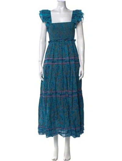 Pre-owned Cleobella Paisley Print Long Dress In Blue