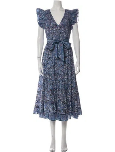 Pre-owned Cleobella Paisley Print Long Dress In Blue/metallic