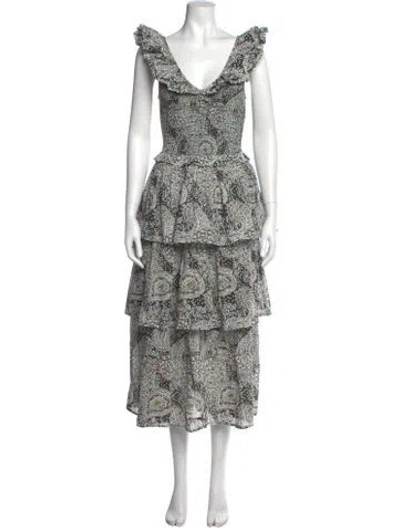 Pre-owned Cleobella Paisley Print Long Dress In Gray