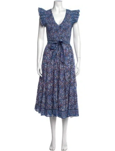 Pre-owned Cleobella Paisley Print Midi Length Dress In Blue