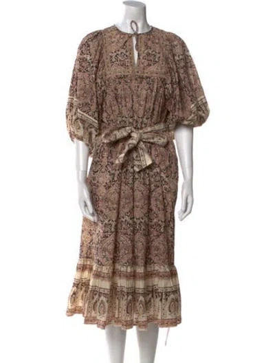 Pre-owned Cleobella Paisley Print Midi Length Dress In Neutral