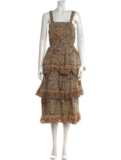 Pre-owned Cleobella Paisley Print Midi Length Dress In Neutral