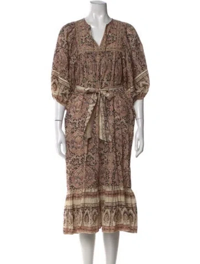 Pre-owned Cleobella Paisley Print Midi Length Dress In Neutral
