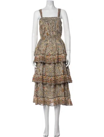 Pre-owned Cleobella Paisley Print Midi Length Dress In Neutrals