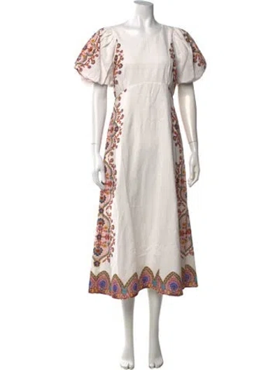 Pre-owned Cleobella Paisley Print Midi Length Dress In White