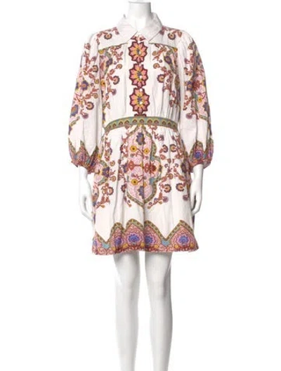 Pre-owned Cleobella Paisley Print Mini Dress In White