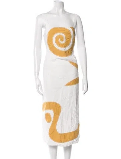 Pre-owned Cleobella Patterned Long Dress In White