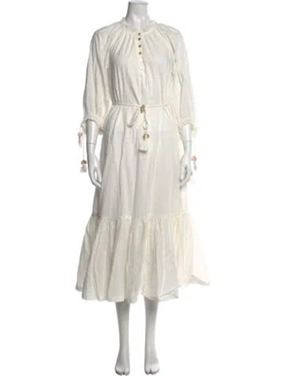 Pre-owned Cleobella Patterned Long Dress In White