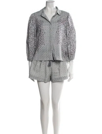 Pre-owned Cleobella Patterned Tassel Accents Short Set In Gray