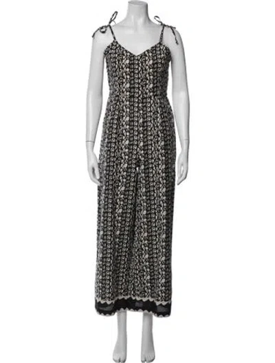 Pre-owned Cleobella Patterned V-neck Jumpsuit In Black