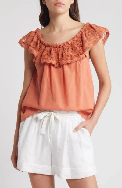 Cleobella Paulina Lace Ruffle Cotton Top In Apricot Brandy