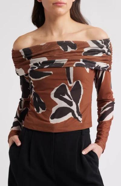 Cleobella Penelope Floral Off The Shoulder Mesh Top In Smoked Clover