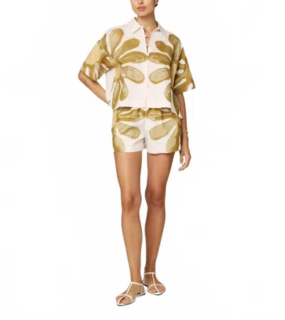 Cleobella Pierre Short In Floral Placed Print In White/ Gold In Green
