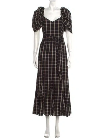 Pre-owned Cleobella Plaid Print Long Dress In Black