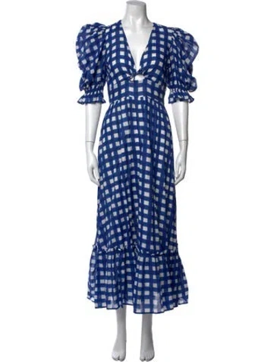 Pre-owned Cleobella Plaid Print Long Dress In Blue