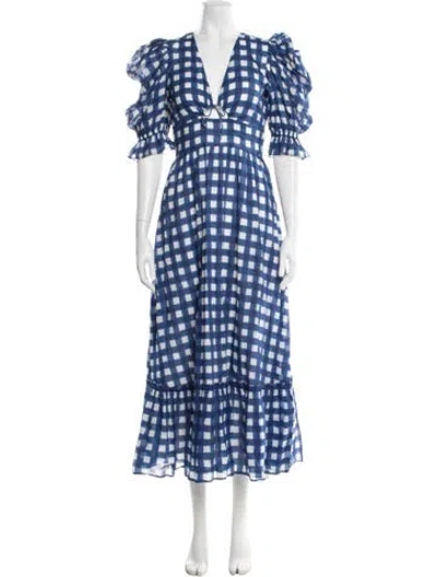 Pre-owned Cleobella Plaid Print Midi Length Dress In Blue