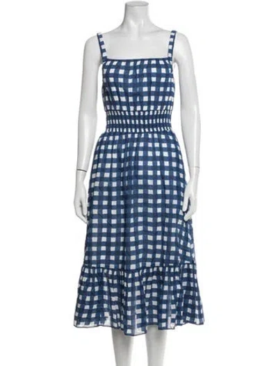 Pre-owned Cleobella Plaid Print Midi Length Dress In Blue