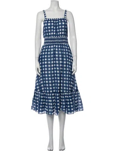 Pre-owned Cleobella Plaid Print Midi Length Dress In Blue