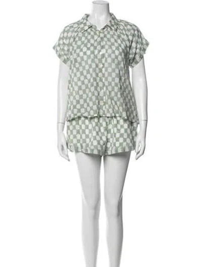 Pre-owned Cleobella Plaid Print Short Set In Green