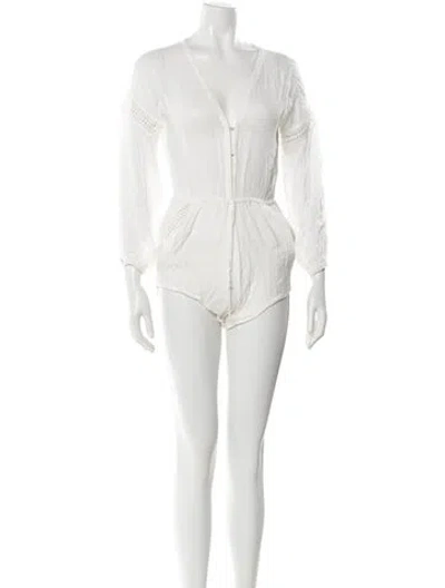 Pre-owned Cleobella Plunge Neckline Romper In White