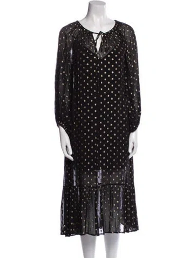 Pre-owned Cleobella Polka Dot Print Midi Length Dress In Black
