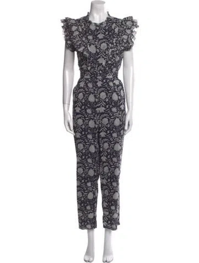Pre-owned Cleobella Printed Cowl Neck Jumpsuit In Blue