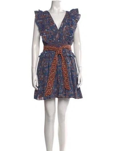 Pre-owned Cleobella Printed Long Dress In Blue