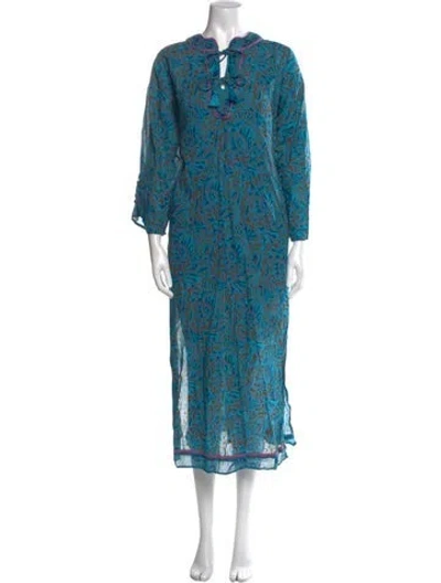Pre-owned Cleobella Printed Long Dress In Blue