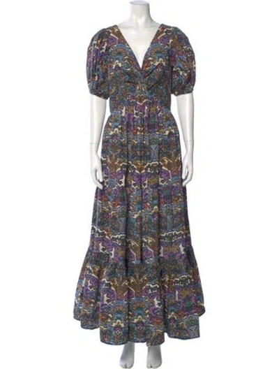 Pre-owned Cleobella Printed Long Dress In Blue