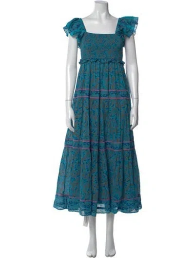 Pre-owned Cleobella Printed Long Dress In Blue