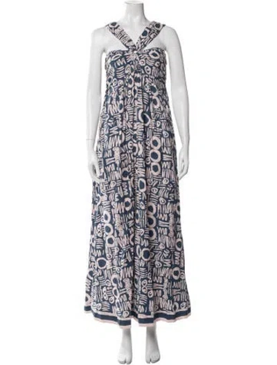 Pre-owned Cleobella Printed Long Dress In Blue
