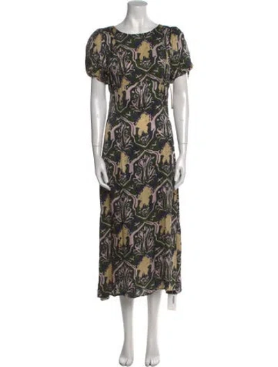 Pre-owned Cleobella Printed Long Dress In Green
