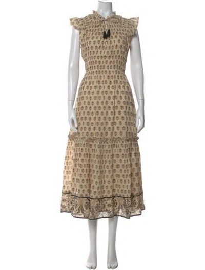 Pre-owned Cleobella Printed Long Dress In Neutral