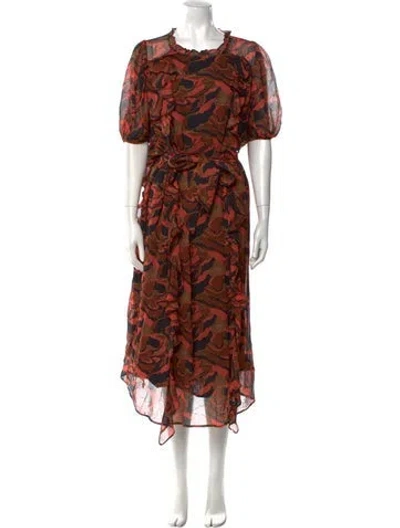 Pre-owned Cleobella Printed Long Dress In Orange