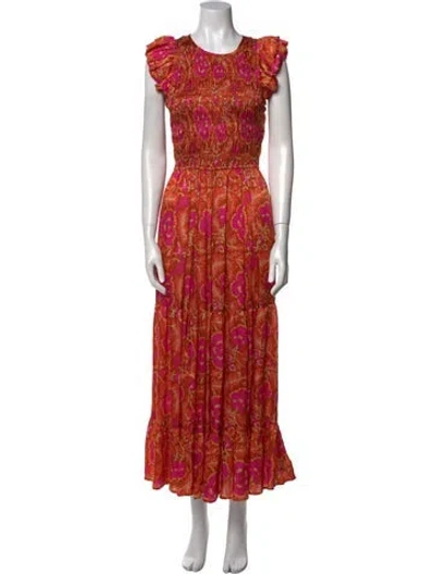 Pre-owned Cleobella Printed Long Dress In Orange