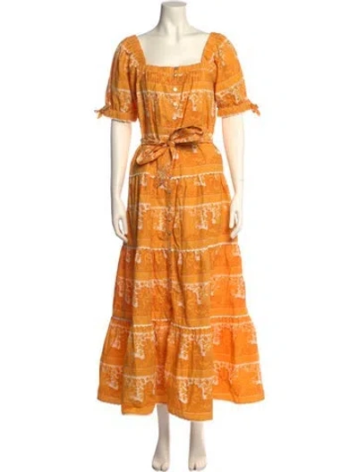 Pre-owned Cleobella Printed Long Dress In Orange