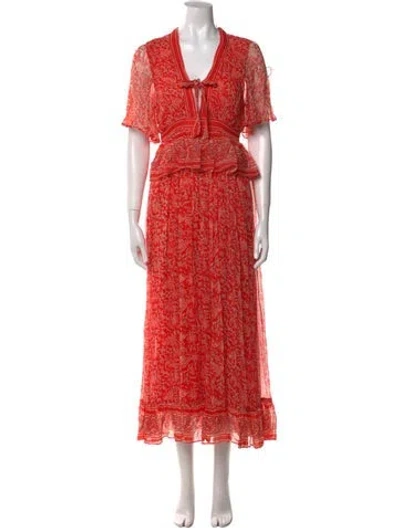 Pre-owned Cleobella Printed Long Dress In Red