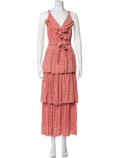 Pre-owned Cleobella Printed Long Dress In Red