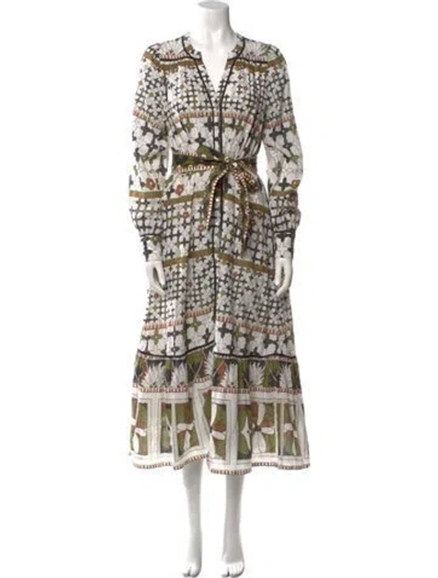 Pre-owned Cleobella Printed Long Dress In White