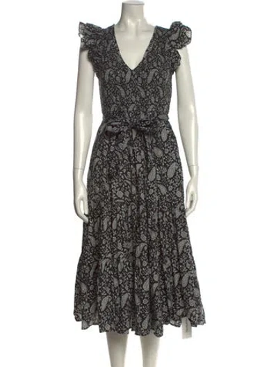 Pre-owned Cleobella Printed Midi Length Dress In Black