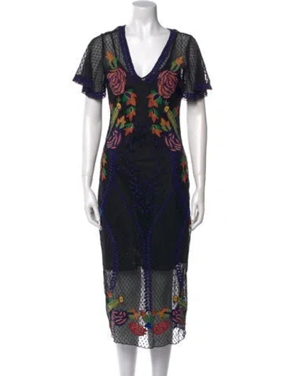 Pre-owned Cleobella Printed Midi Length Dress In Black